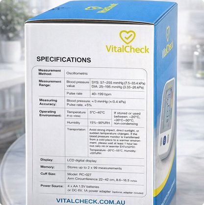 Vitalcheck Blood Pressure Monitor with Large Colour Screen